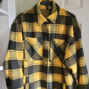 Yellow and Black Plaid Button-Up Flannel Shacket